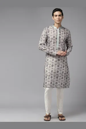 See Designs Ethnic Motifs Printed Mandarin Collar Thread Work Straight Cotton Kurta