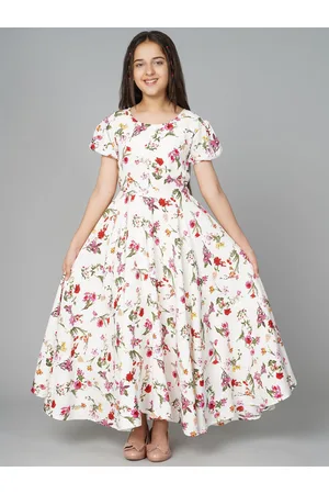 BAESD Girls Floral Printed Puff Sleeve A-Line Maxi Dress