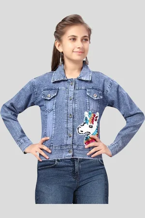Buy ONLY Blue Denim Jacket With Applique Patches - Jackets for Women  1713944 | Myntra