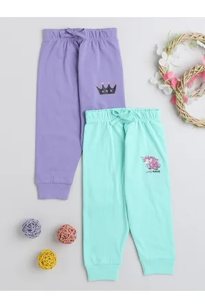 BUMZEE Girls Pack Of 2 Graphic Printed Cotton Mid-Rise Joggers