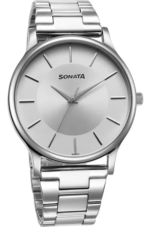 Sonata Men Brass Dial & Stainless Steel Bracelet Style Straps Analogue Watch 77105SM10W