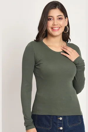CHARMGAL Ribbed Round Neck Fitted Top