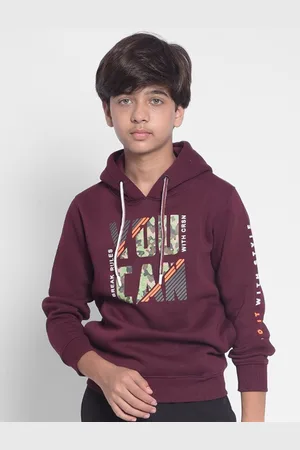 Crimsoune Club Boys Typography Printed Hooded Cotton Sweatshirt