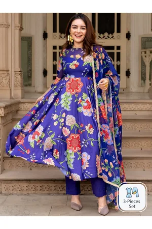 Ambraee Floral Printed Anarkali Kurta with Trousers & Dupatta