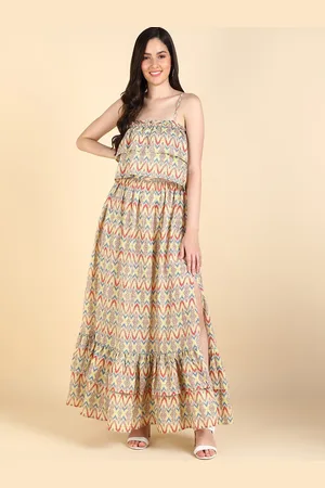 Mast & Harbour Geometric Printed Shoulder Straps Top With Skirt