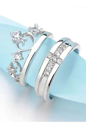 VÌEN Set Of 2 Silver-plated Cubic Zirconia Studded Stainless Steel Adjustable Couple Rings