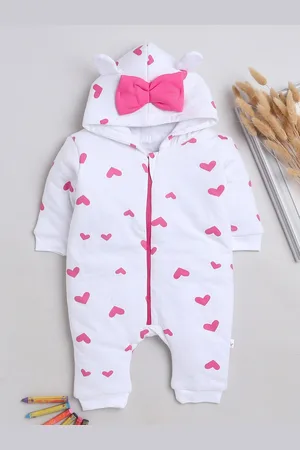BUMZEE Infant Girls Printed Hooded Pure Cotton Romper