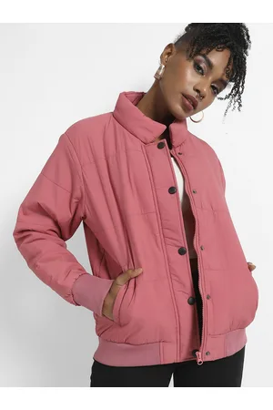 Campus Women Pink Windcheater Outdoor Tailored Jacket with Embroidered
