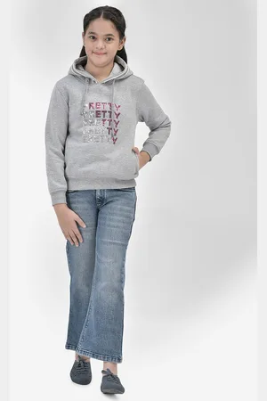 Crimsoune Club Girls Embelished Sequined Hooded Cotton Pullover