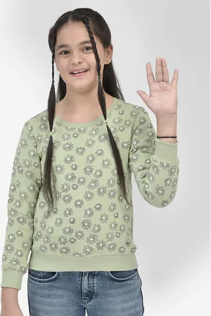 Crimsoune Club Girls Floral Printed Cotton Sweatshirt
