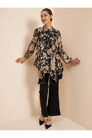 Antheaa Black Printed Embellished Top & Trousers