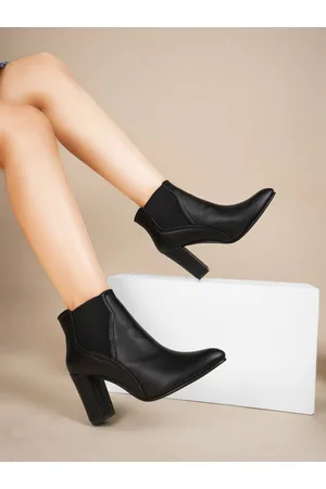 SHUZ TOUCH Women Mid Top Block Heel Pointed Toe Chelsea Boots
