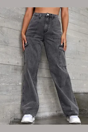 KOTTY Women Grey Jean Straight Fit Mildly Distressed Light Fade Stretchable Jeans
