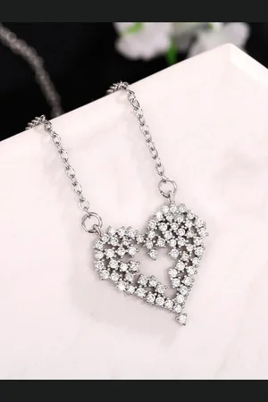 Designs & You Silver Plated AD Studded Heart Shaped Pendant