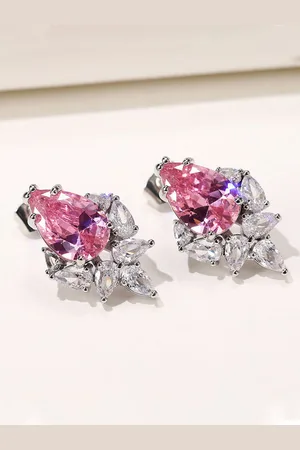 Designs & You Silver Plated American Diamond Studded Teardrop Shaped Studs Earrings