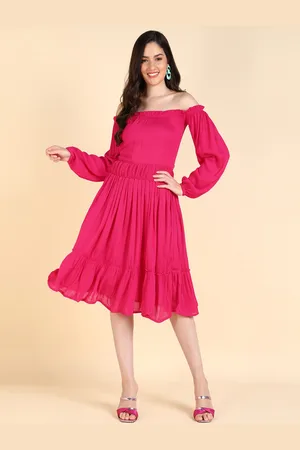 HERE&NOW Off Shoulder Puff Sleeves Fit & Flare Dress