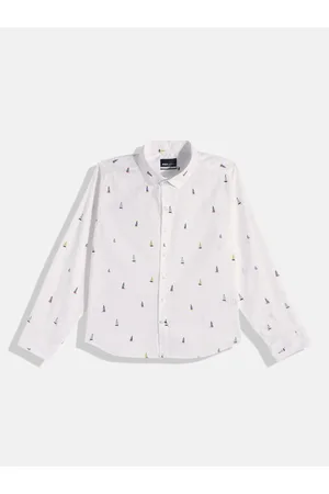 M&H Boys White Pure Cotton Printed Casual Shirt