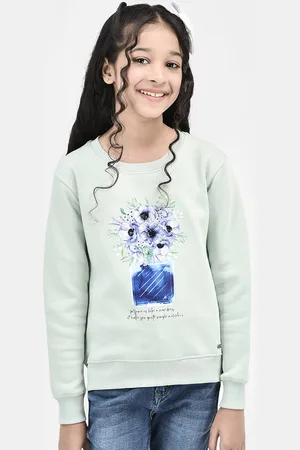 Crimsoune Club Girls Floral Printed Cotton Sweatshirt