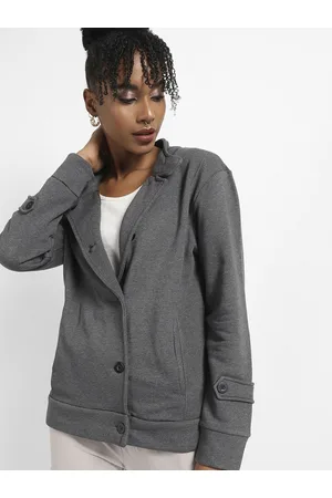 Campus Women Charcoal Colourblocked Windcheater Longline Outdoor Tailored Jacket