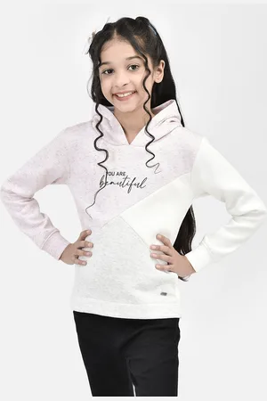 Crimsoune Club Girls Typography Printed Hooded Cotton Pullover