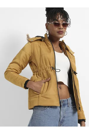 Campus Women Yellow Windcheater Outdoor Padded Jacket
