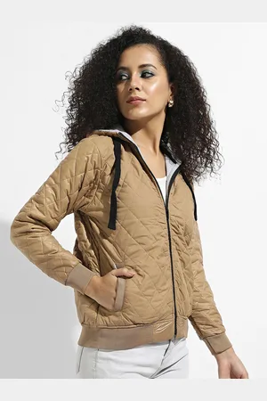 Campus Women Beige Windcheater Outdoor Bomber Jacket