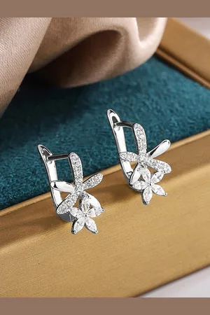 Designs & You Silver-Plated American Diamond-Studded Star Shaped Hoop Earrings