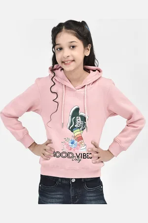 Crimsoune Club Girls Graphic Printed Hooded Cotton Pullover