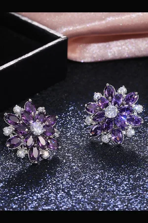 Designs & You Silver Plated American Diamond Studded Floral Studs