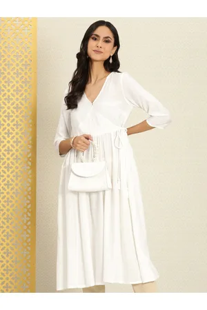 House of Pataudi Embellished Sequinned Rozana Angrakha Kurta With Tie-ups Detail