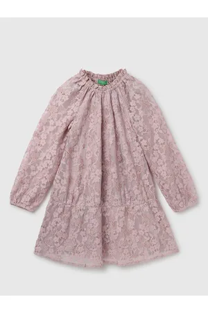Benetton Girls Floral Printed Puff Sleeve A-Line Dress