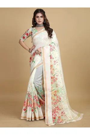 Sangria Floral-Printed Zari Saree