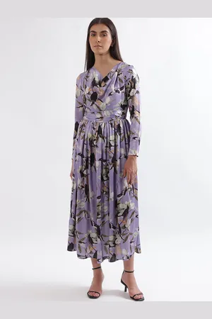 CENTRESTAGE Floral Printed Cowl Neck Fit & Flare Midi Dress