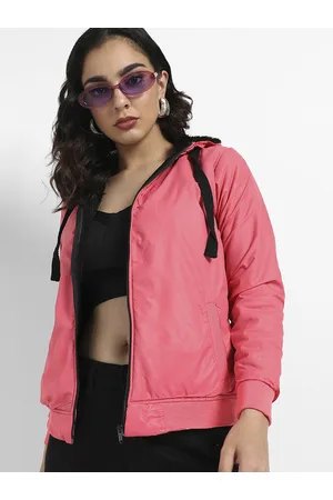 Campus Women Pink Floral Windcheater Outdoor Bomber Jacket
