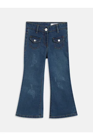 Blue Giraffe Girls Bootcut Mildly Distressed Light Fade Stretchable Jeans