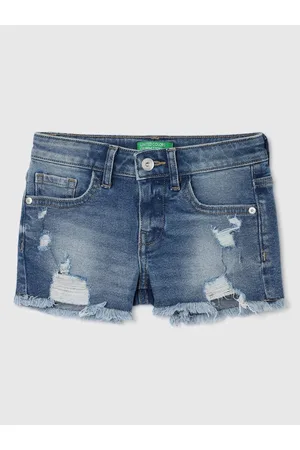 Benetton Girls Mid Rise Washed Cotton Denim Shorts