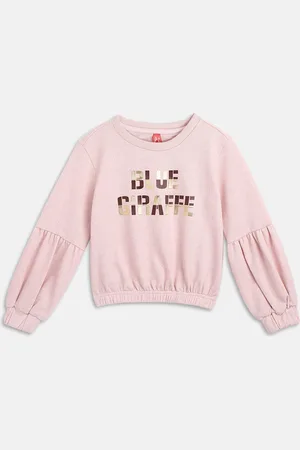 Blue Giraffe Girls Typography Printed Pullover Sweatshirt