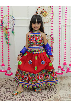 BownBee Girls Embroidered Ready to Wear Cotton Lehenga & Blouse With Dupatta