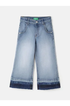Benetton Girls Wide Leg Low Distress Light Fade Cotton Jeans