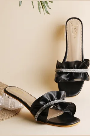 JM Looks Embellished Open Toe Block Heels