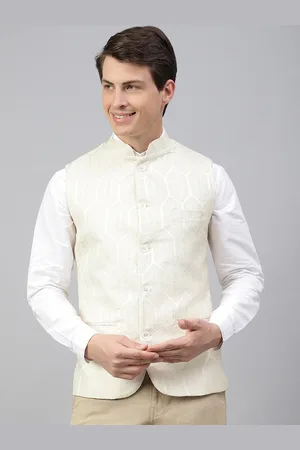 Richlook Woven Design Mandarin Collar Nehru Jacket