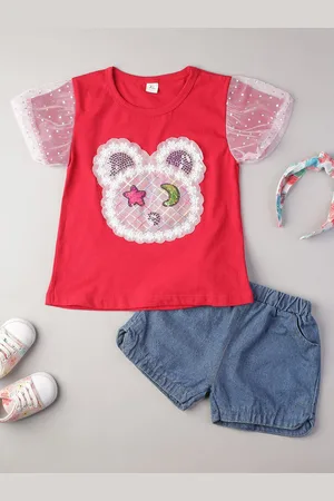 Bold N Elegant Girls Embellished Round Neck Top with Shorts