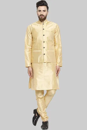 Royal Kurta Mandarin Collar Pure Silk Kurta With Churidar And Nehru Jacket