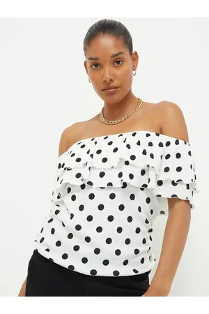 Dorothy Perkins Monochrome Polka Dot Print Frilled Bardot Top