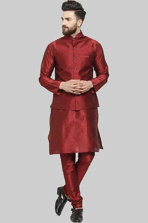 Royal Kurta Mandarin Collar Pure Silk Kurta With Churidar And Nehru Jacket