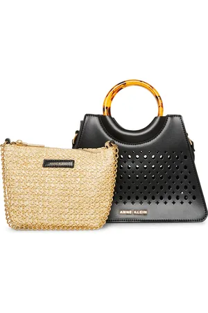 Anne Klein Geometric Textured Structured Sling Bag with Cut Work Detail