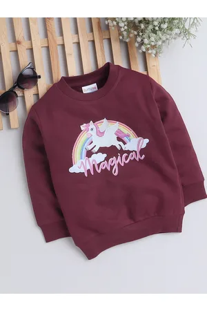 BUMZEE Girls Graphic Printed Round Neck Cotton Sweatshirt
