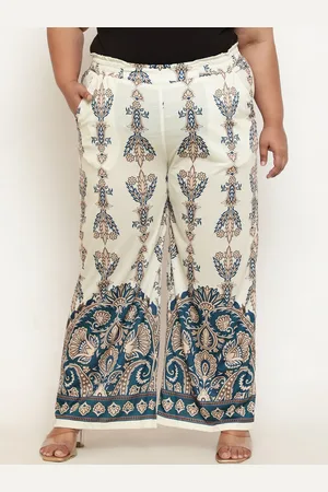 Amydus Women Plus Size Floral Printed High-Rise Loose Fit Parallel Trousers