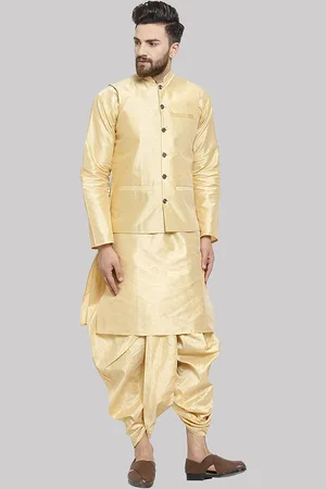 Royal Kurta Mandarin Collar Straight Pure Silk Kurta & Dhoti Pants With Nehru Jacket