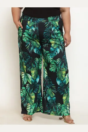 Amydus Women Plus Size Floral Printed High-Rise Loose Fit Parallel Trousers